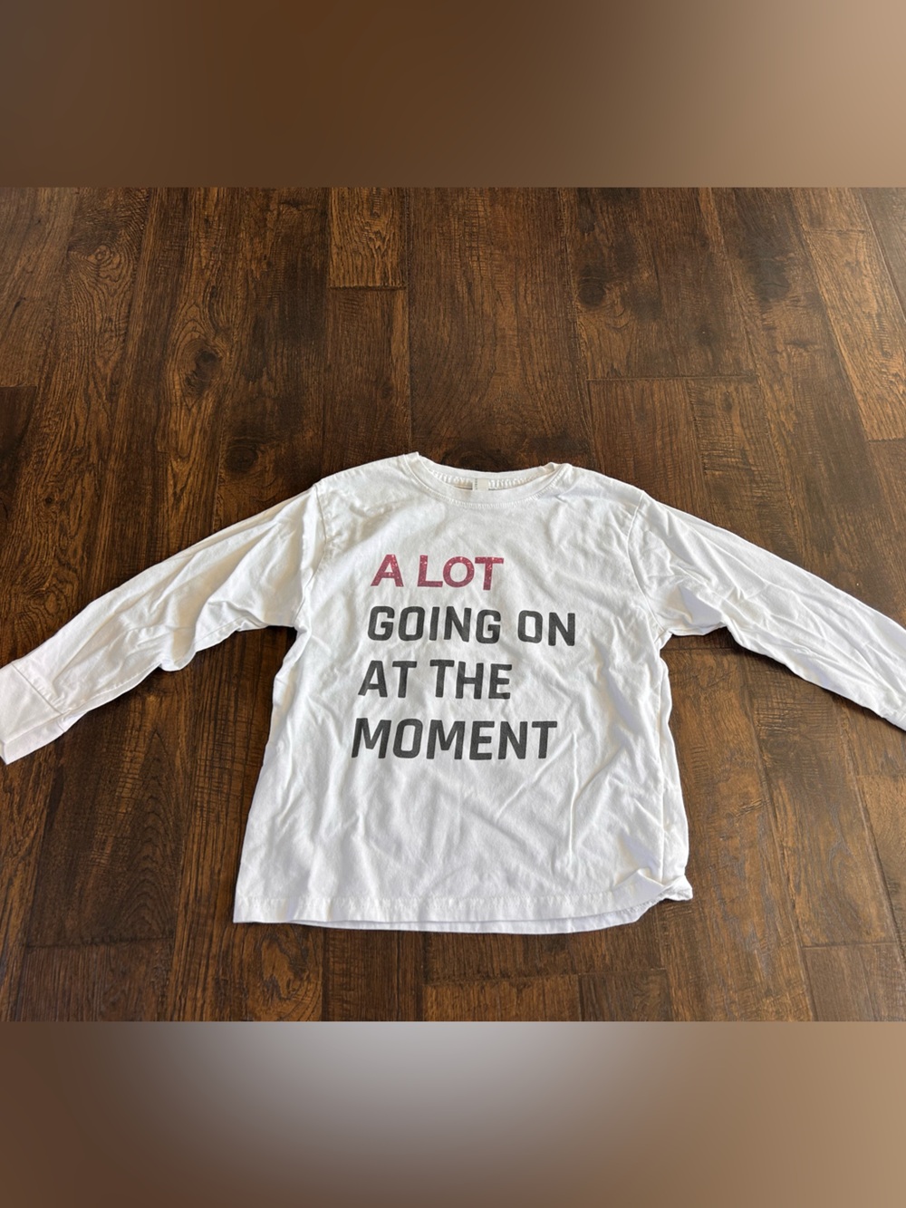 Taylor Swift White Long Sleeve Tee with Pink & Black Text